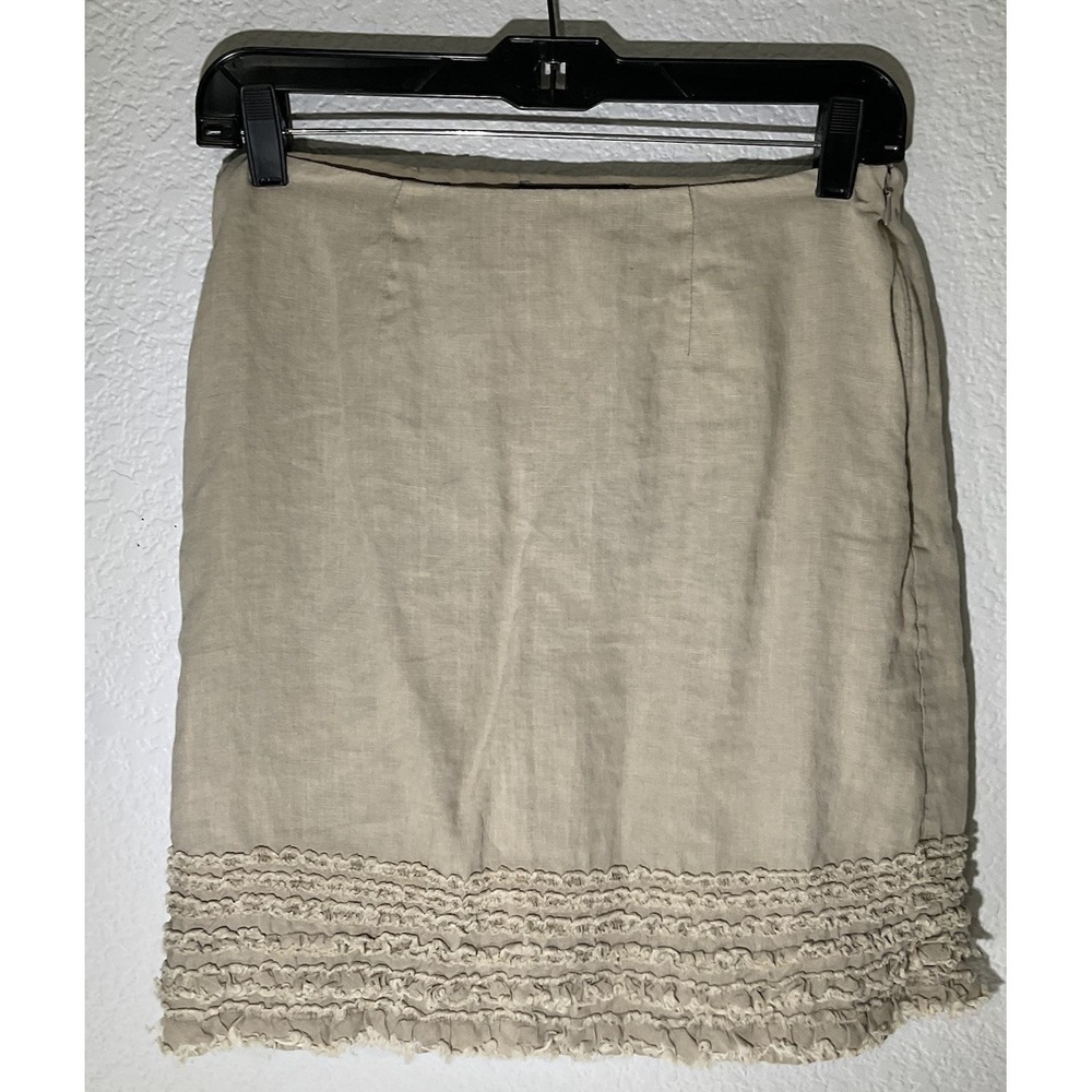 Tommy Bahama Women Size 4 Linen Mini Skirt Ruffle Fringe Tiered Raw Edge Cowgirl